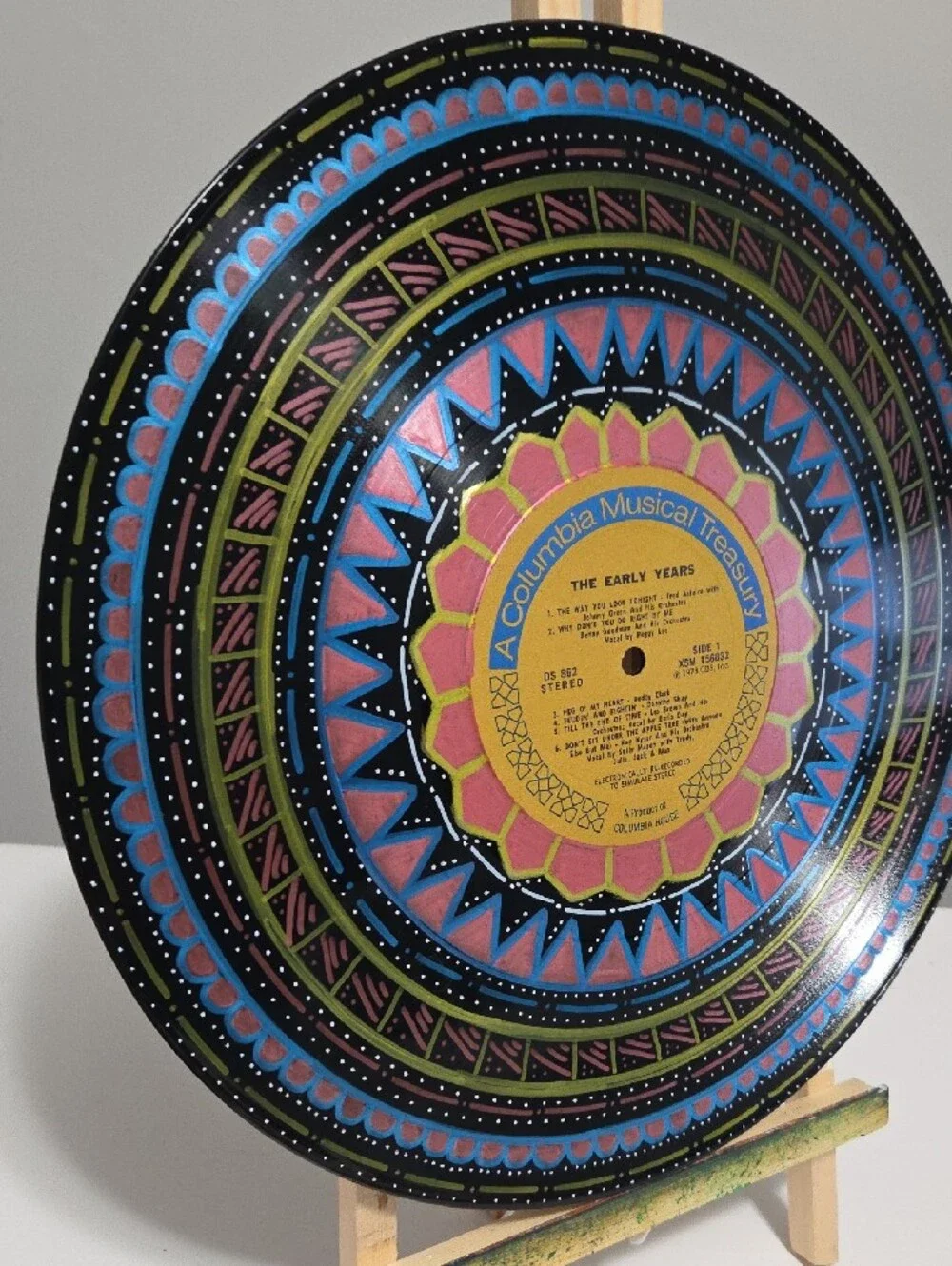 Hand-Painted Vinyl Record Mandala🎨